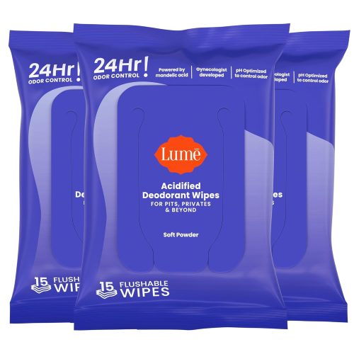 Lume Acidified Deodorant Wipes - 24 Hour Odor Control - Whole Body Deodorant Wipes - Aluminum Free.